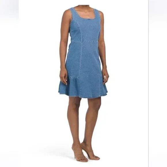 Nanette Lepore Denim Ruffle Mini Dress - Picture 1 of 9